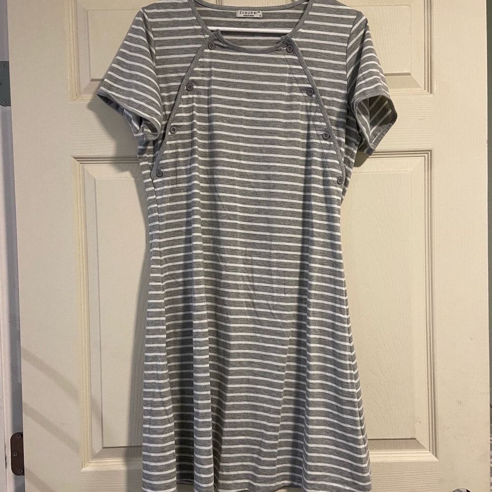 Grey and White Striped Night Gown